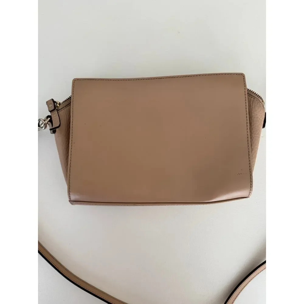 Kate Spade Beige Black Hadley Street Adelia 100% LEATHER Crossbody Messenger Bag